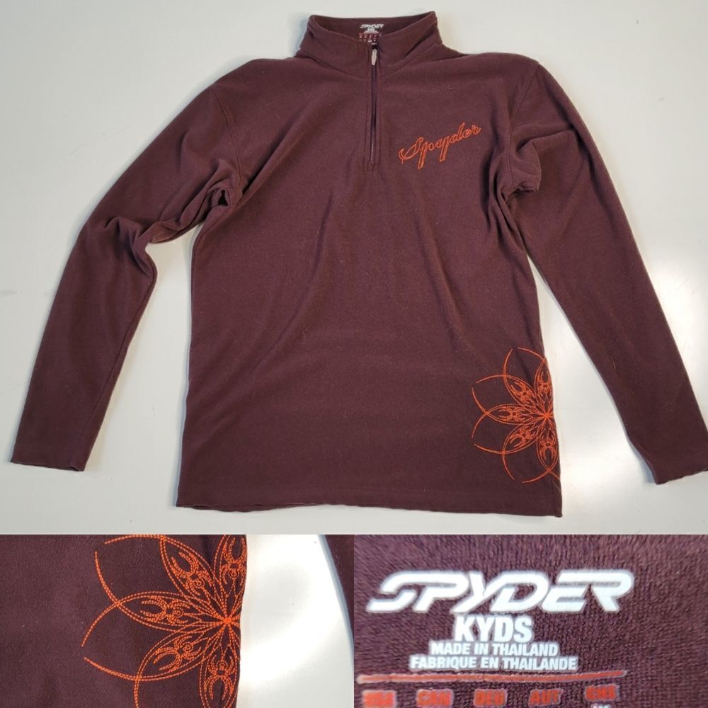 XL SPYDER KIDS maroon orange floral zip layer sweater sweatershirt popover top